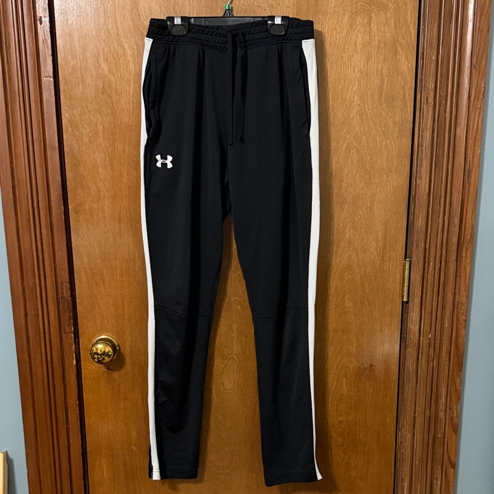 Under Armour Boys Black Joggers with White Stripes